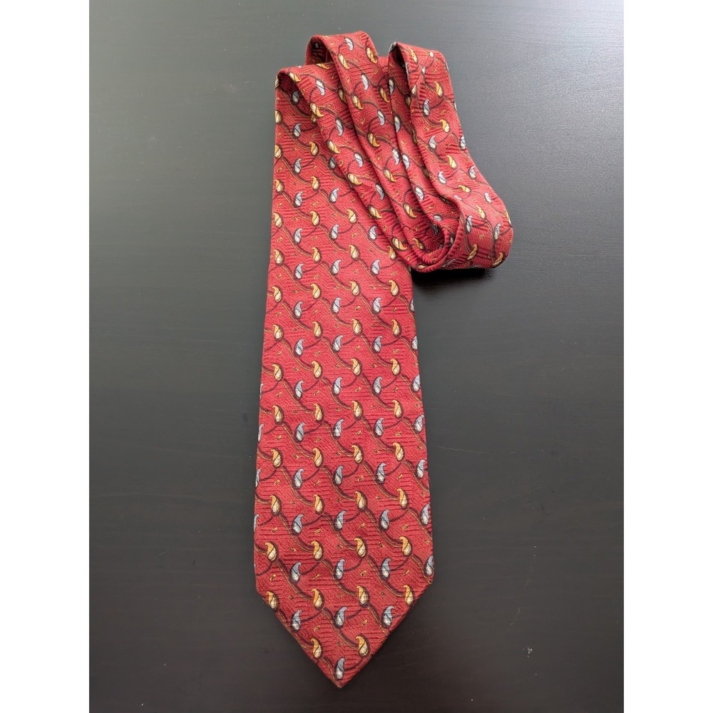 Robert Talbott Studio Tie Red Paisley Pepper‎ Textured Silk USA Made 56"/4"